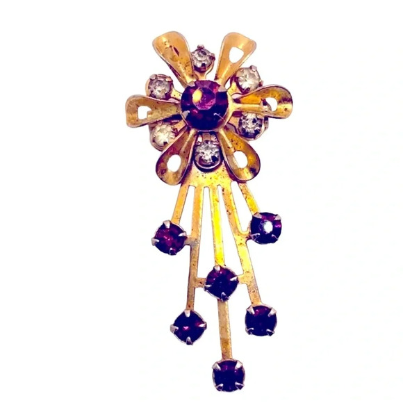 Vintage Rhinestone Gold Tone Brooch Pendant - Picture 1 of 2